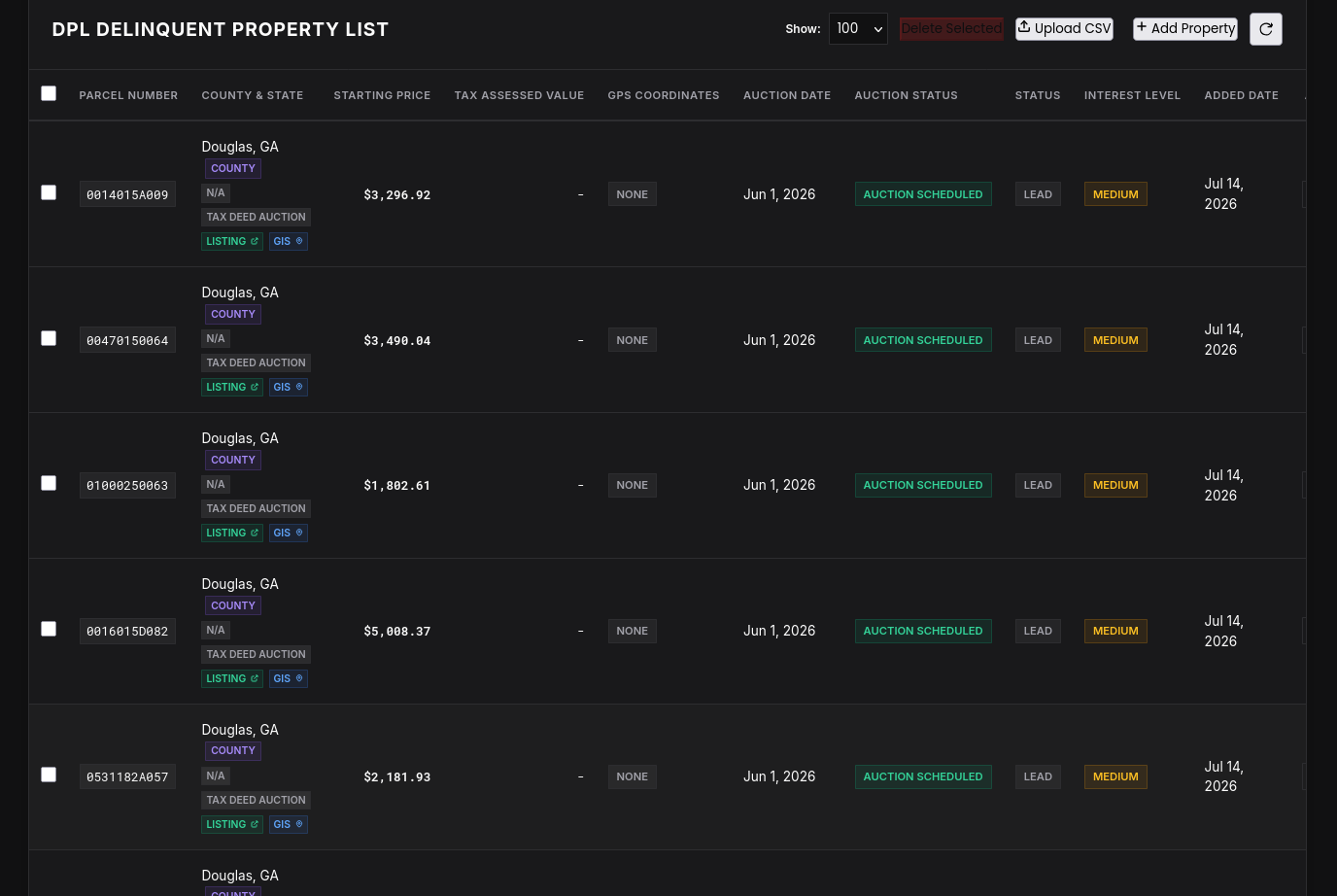 Delinquent Property Directory Dark Mode