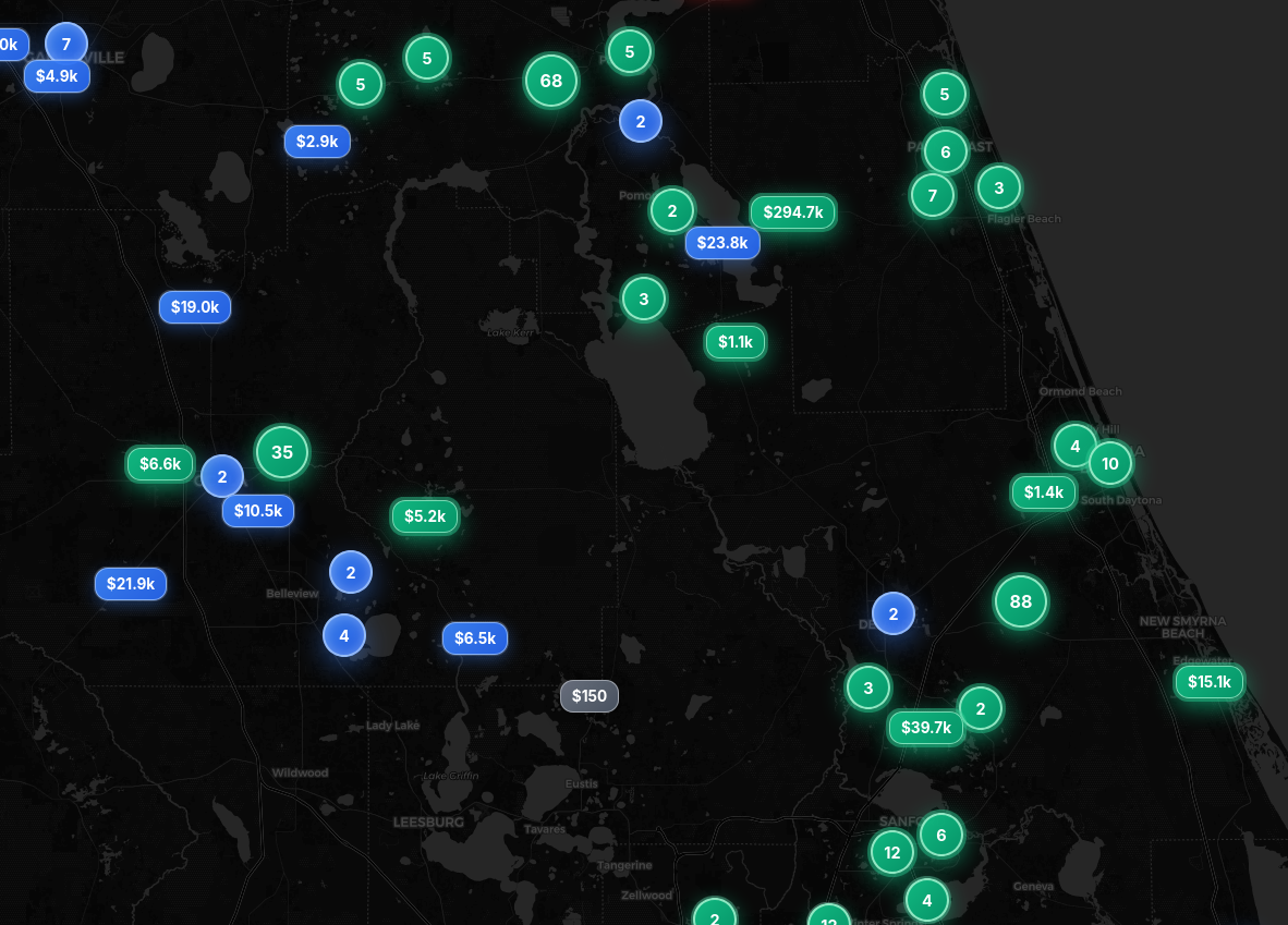 Delinquent & Foreclosure Properties Map Dark Mode